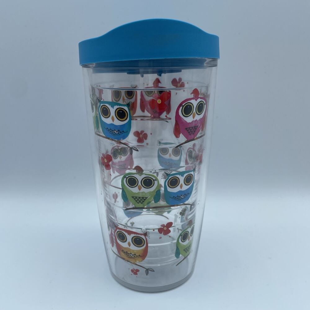 Tervis Tumbler 16oz Tumbler‎ Multicolor Owls W/Blue Lid And Clear Cup